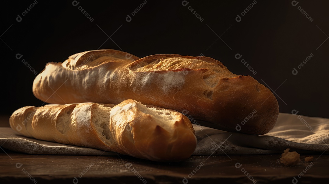Pães italianos em uma mesa rústica para café da manhã e lanche da tarde