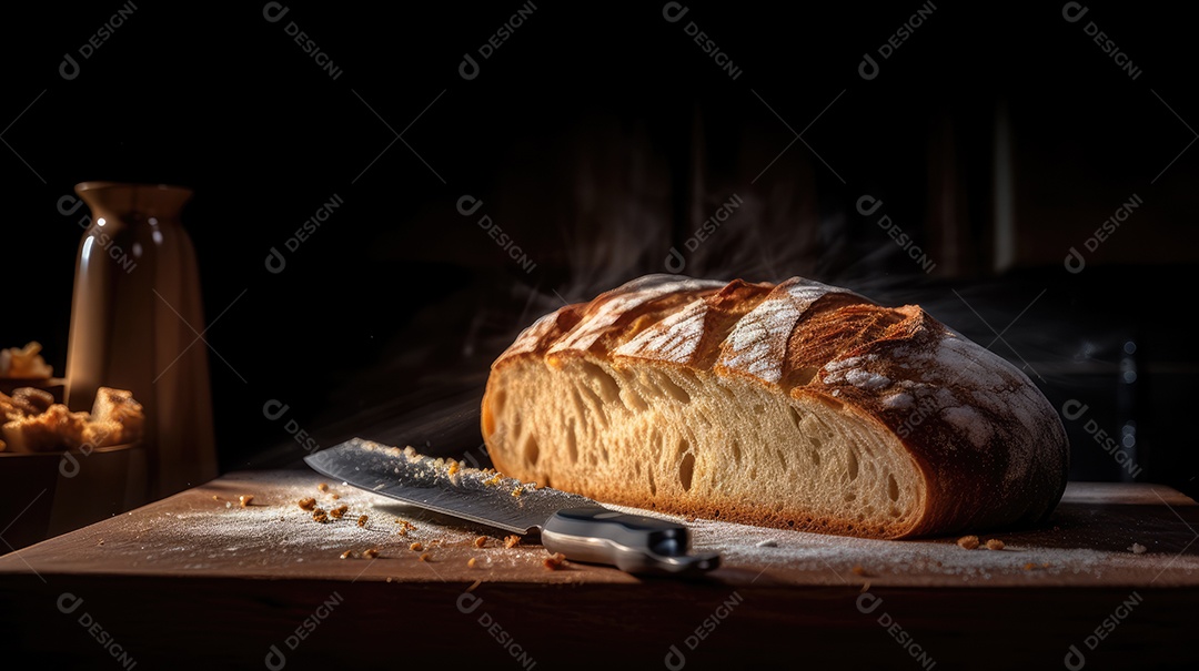 Pães italianos em uma mesa rústica para café da manhã e lanche da tarde