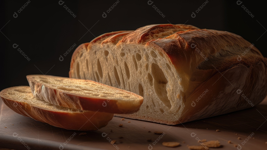 Pães italianos em uma mesa rústica para café da manhã e lanche da tarde