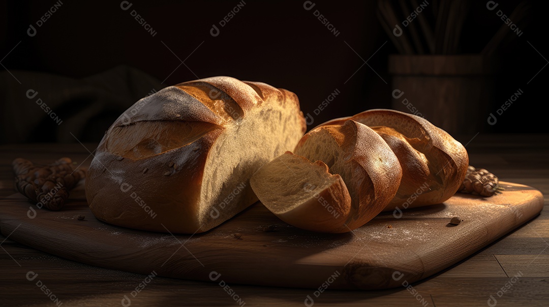 Pães italianos em uma mesa rústica para café da manhã e lanche da tarde