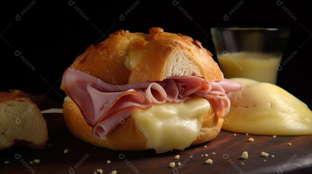 Um delicioso sanduíche tradicional de queijo e presunto no café da manhã e lanche da tarde