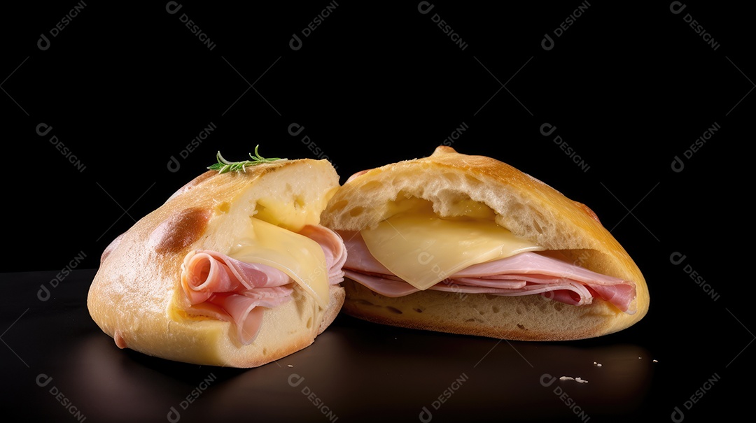 Um delicioso sanduíche tradicional de queijo e presunto no café da manhã e lanche da tarde