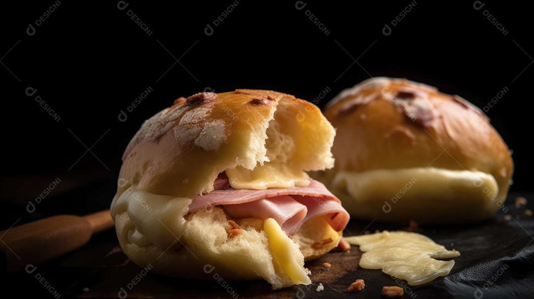 Um delicioso sanduíche tradicional de queijo e presunto no café da manhã e lanche da tarde