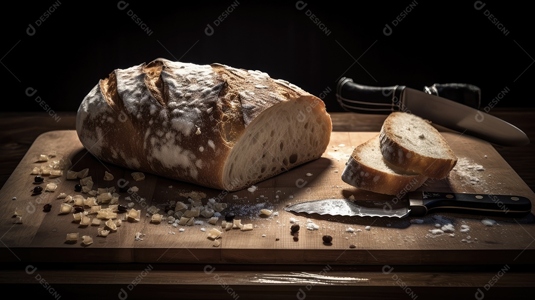 Pães italianos em uma mesa rústica para café da manhã e lanche da tarde