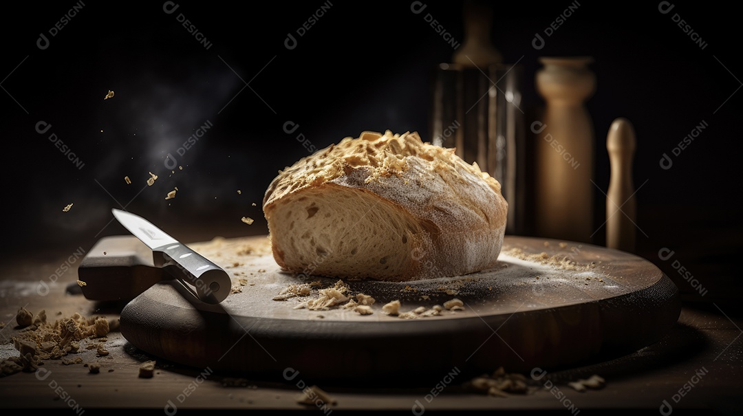 Pães italianos em uma mesa rústica para café da manhã e lanche da tarde