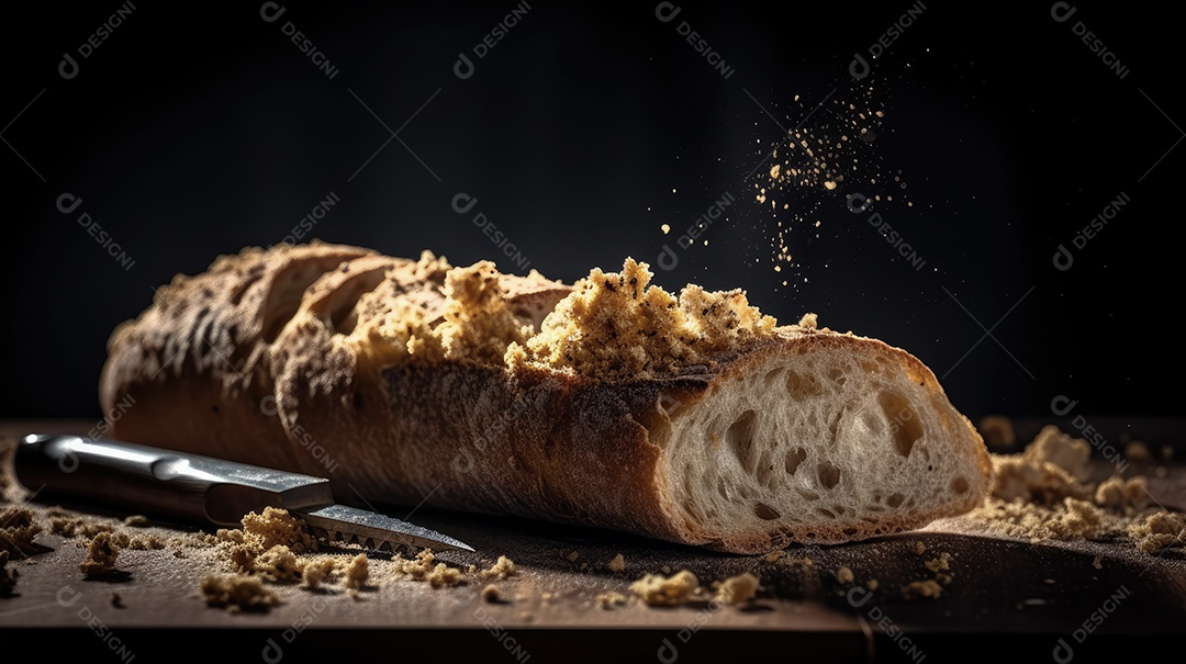 Pães italianos em uma mesa rústica para café da manhã e lanche da tarde