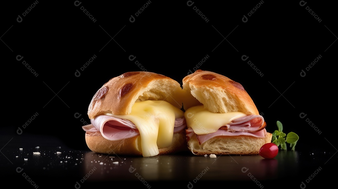 Um delicioso sanduíche tradicional de queijo e presunto no café da manhã e lanche da tarde