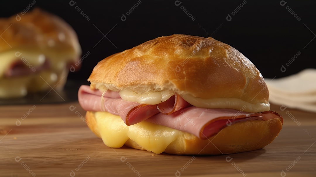 Um delicioso sanduíche tradicional de queijo e presunto no café da manhã e lanche da tarde