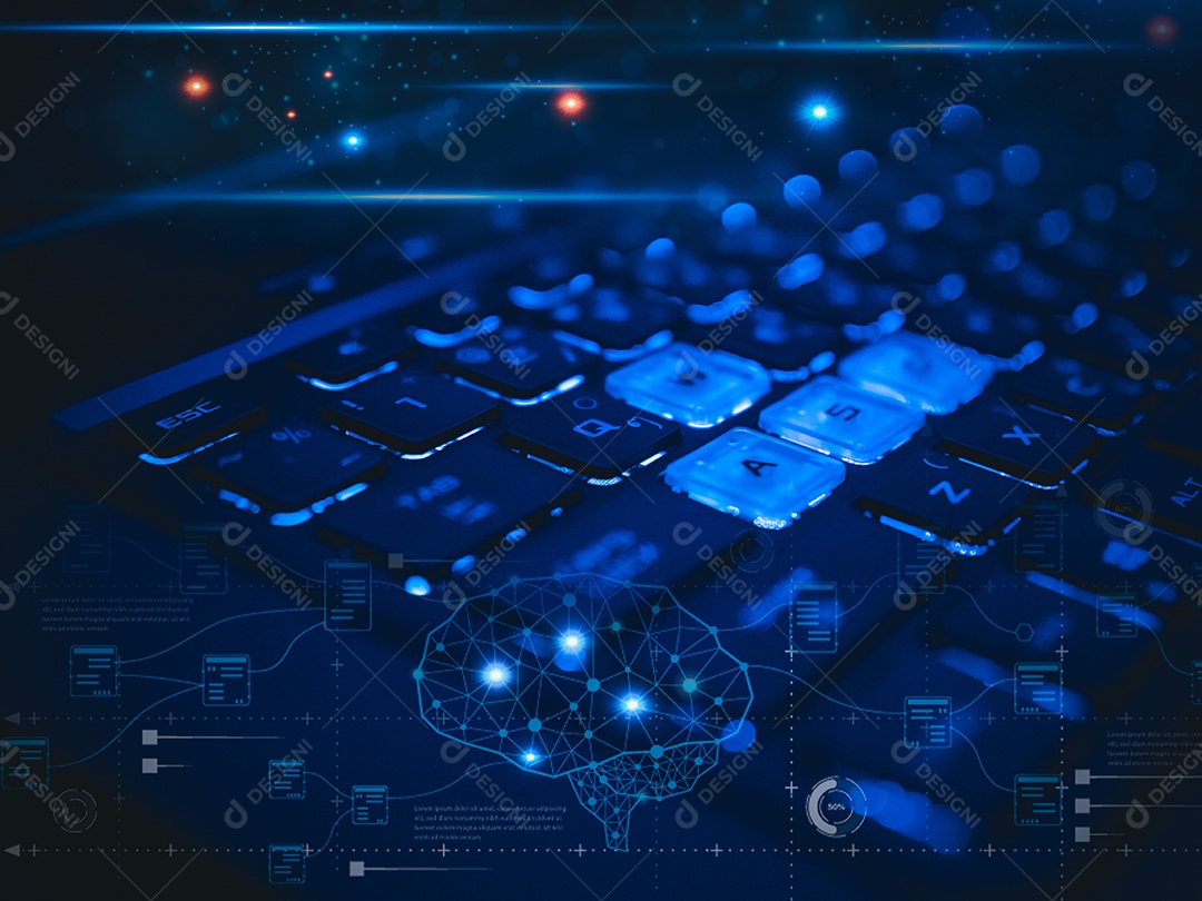 Teclado de computador e modelo de ícone de acesso à internet. Representa a transmissão de informações comerciais