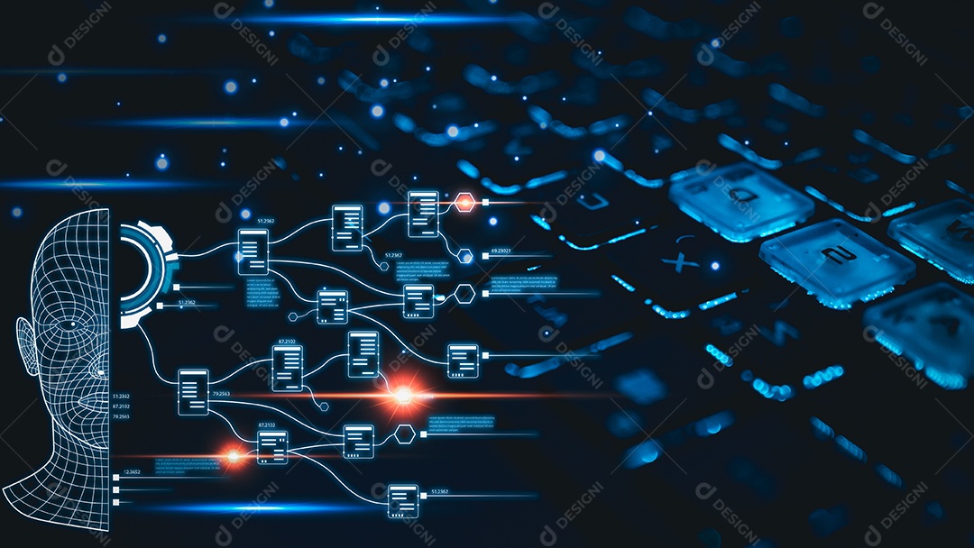 Teclado de computador e modelo de ícone de acesso à internet. Representa a transmissão de informações comerciais