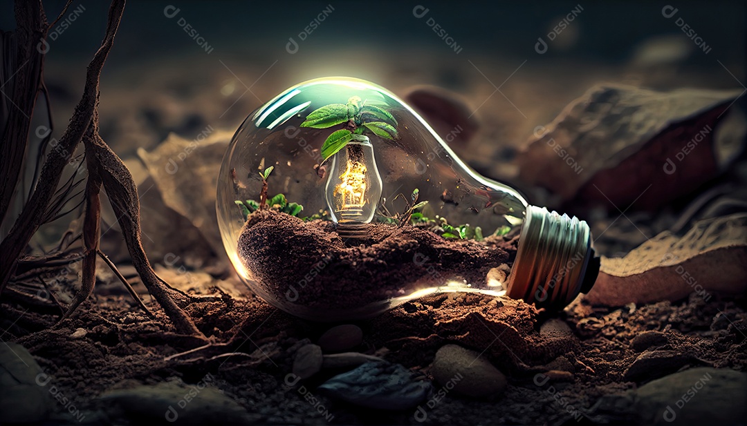 Energia Verde e um Futuro Brilhante Uma Lâmpada no Solo.