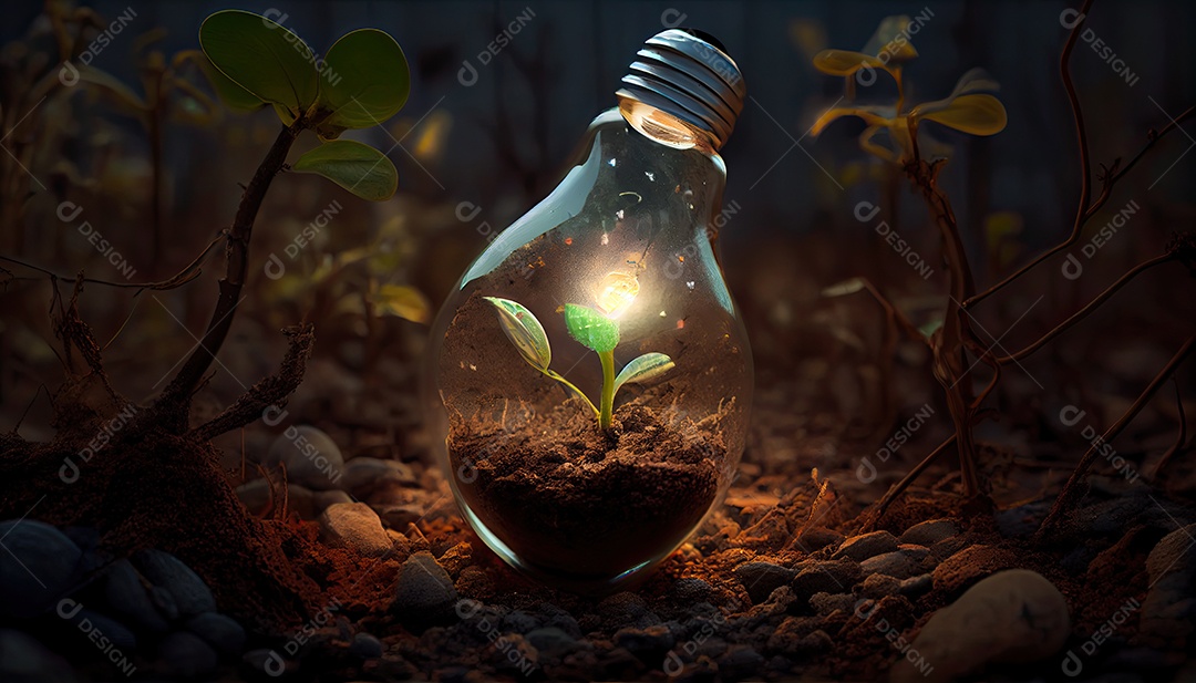 Energia Verde e um Futuro Brilhante Uma Lâmpada no Solo.