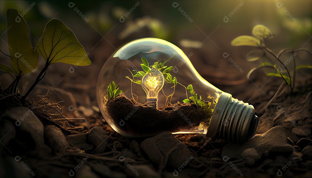 Energia Verde e um Futuro Brilhante Uma Lâmpada no Solo.