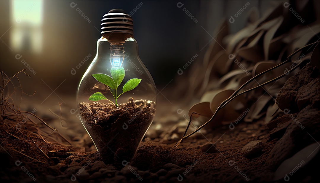 Energia Verde e um Futuro Brilhante Uma Lâmpada no Solo.