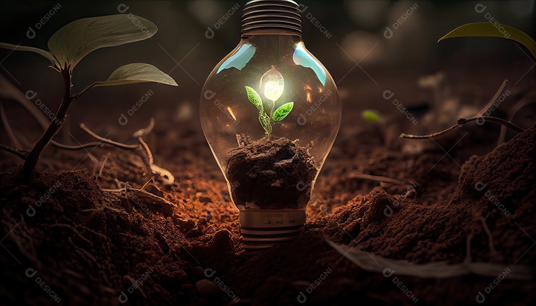 Energia Verde e um Futuro Brilhante Uma Lâmpada no Solo.
