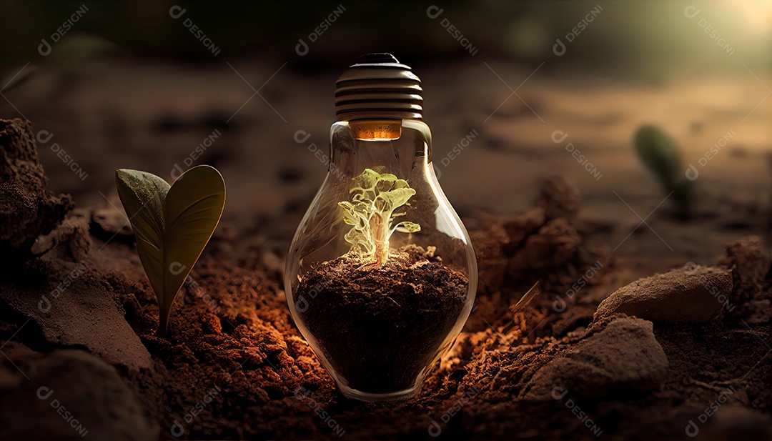 Energia Verde e um Futuro Brilhante Uma Lâmpada no Solo.