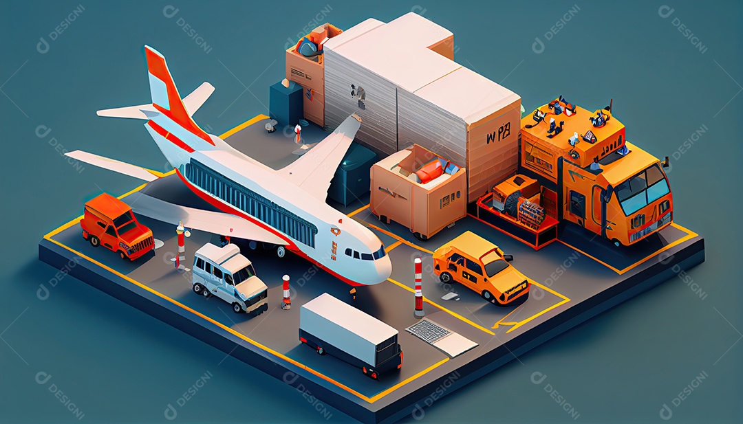 Diorama isométrico de um conceito de logística e transporte.