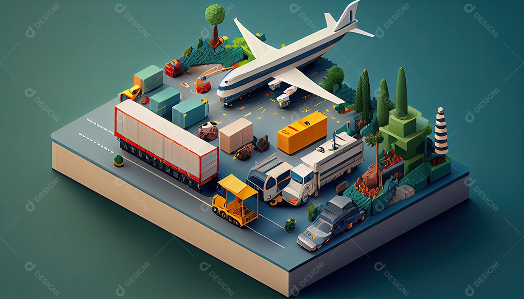 Diorama isométrico de um conceito de logística e transporte.