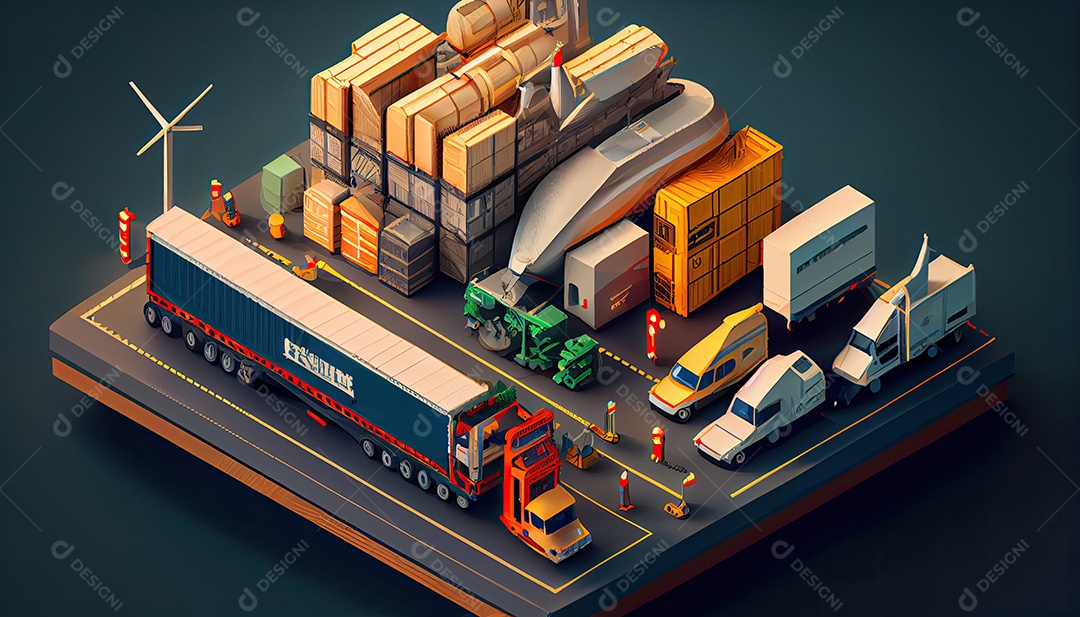 Diorama isométrico de um conceito de logística e transporte.