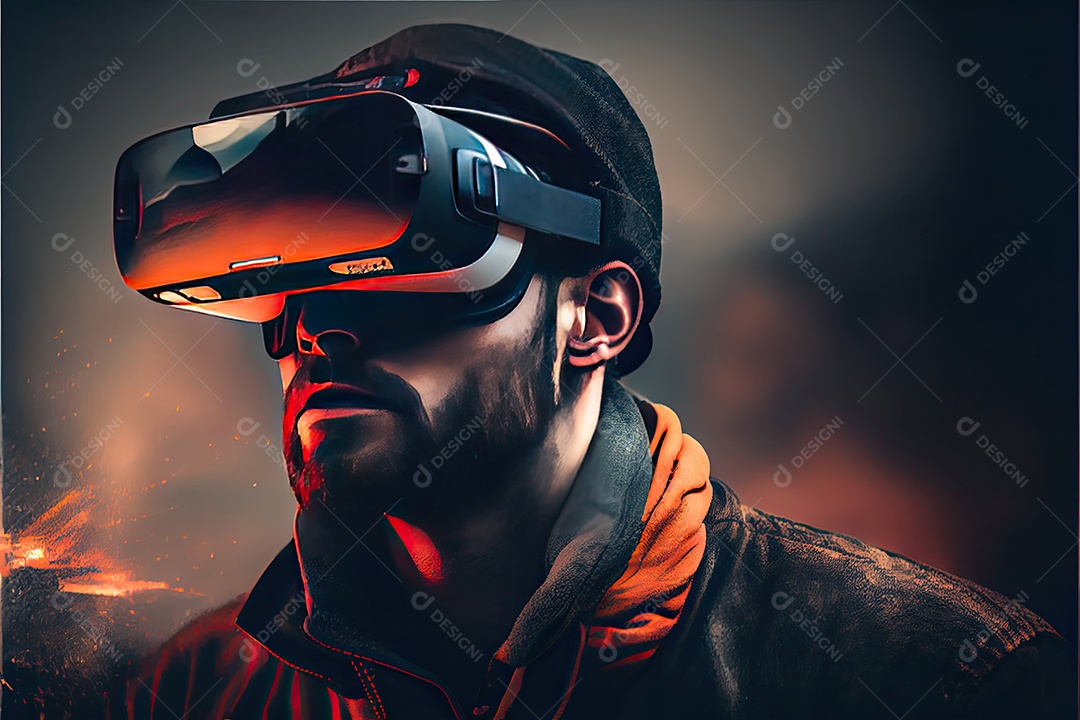 Conceito de metaverso e elementos do mundo virtual. fone de ouvido de realidade virtual.