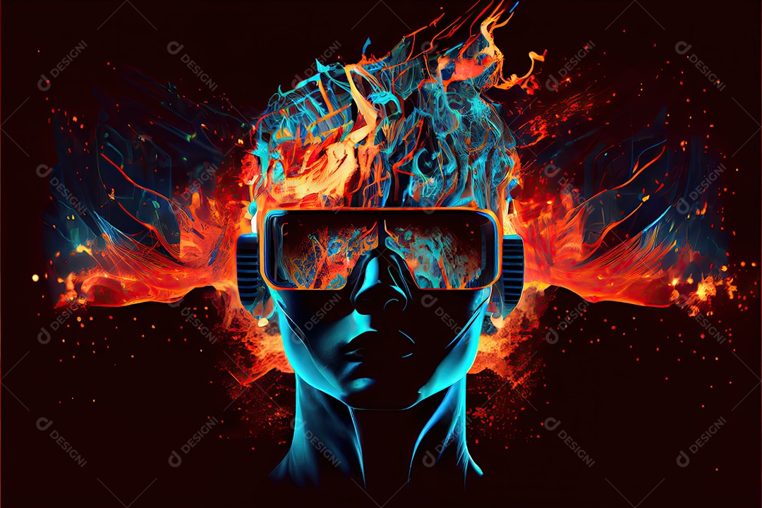 Conceito de metaverso e elementos do mundo virtual. fone de ouvido de realidade virtual.