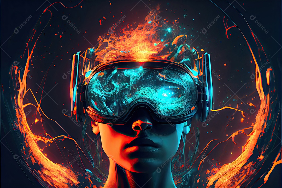 Conceito de metaverso e elementos do mundo virtual. fone de ouvido de realidade virtual.