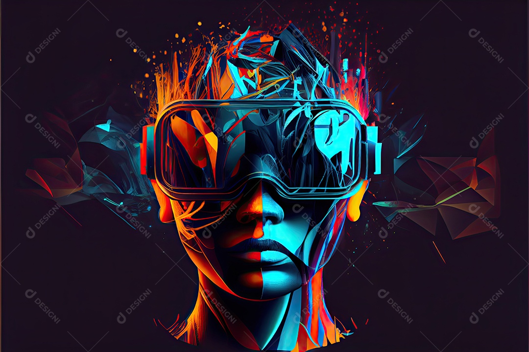 Conceito de metaverso e elementos do mundo virtual. fone de ouvido de realidade virtual.