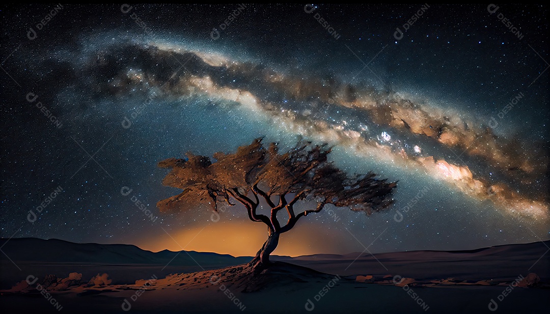 Estrelas da Via Láctea à noite.