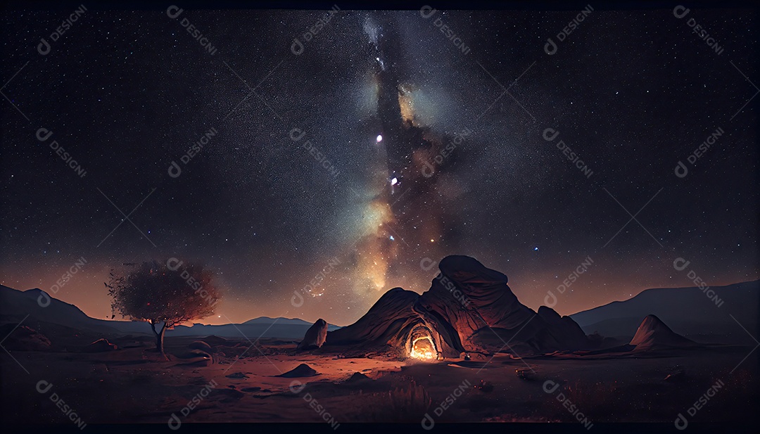 Estrelas da Via Láctea à noite.