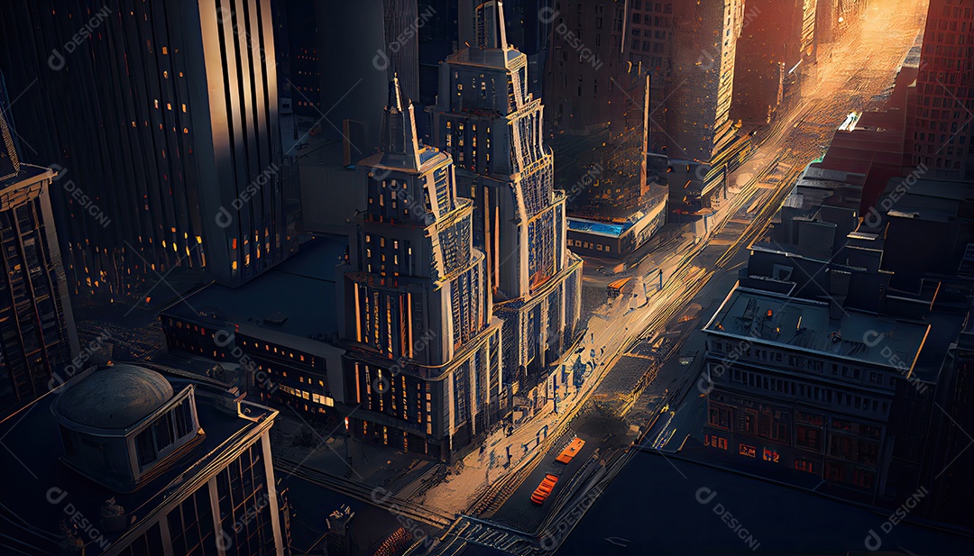 Cidade moderna à noite.