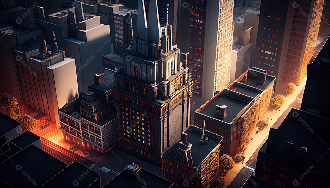Cidade moderna à noite.
