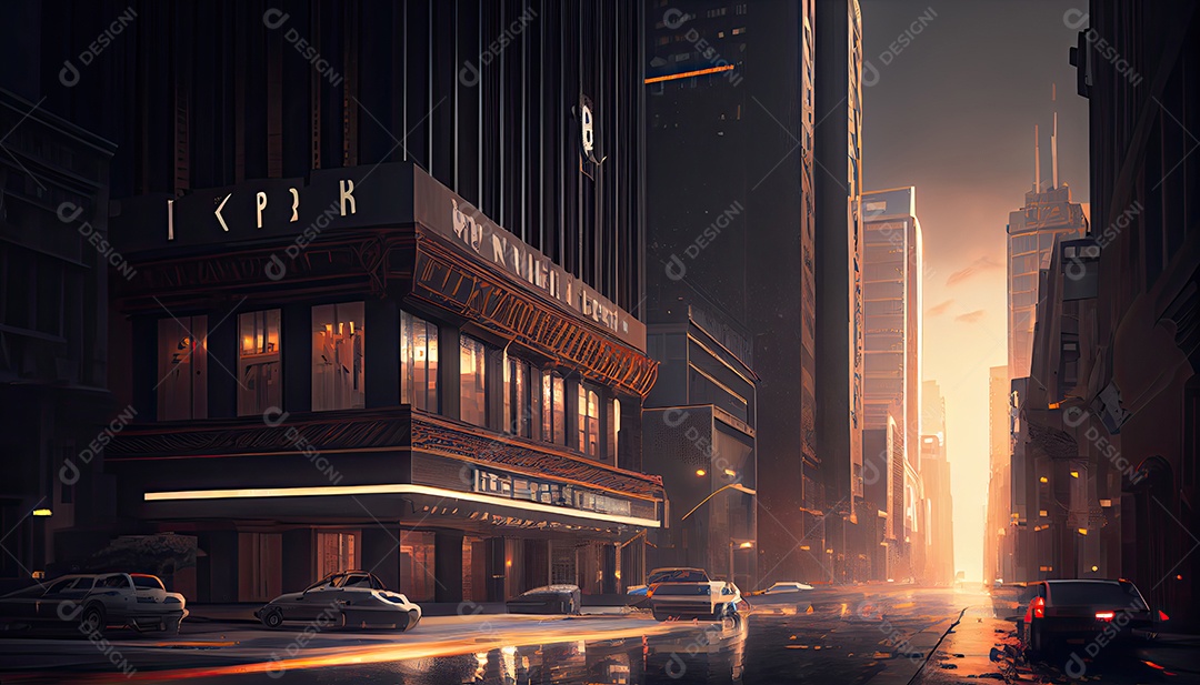 Cidade moderna à noite.