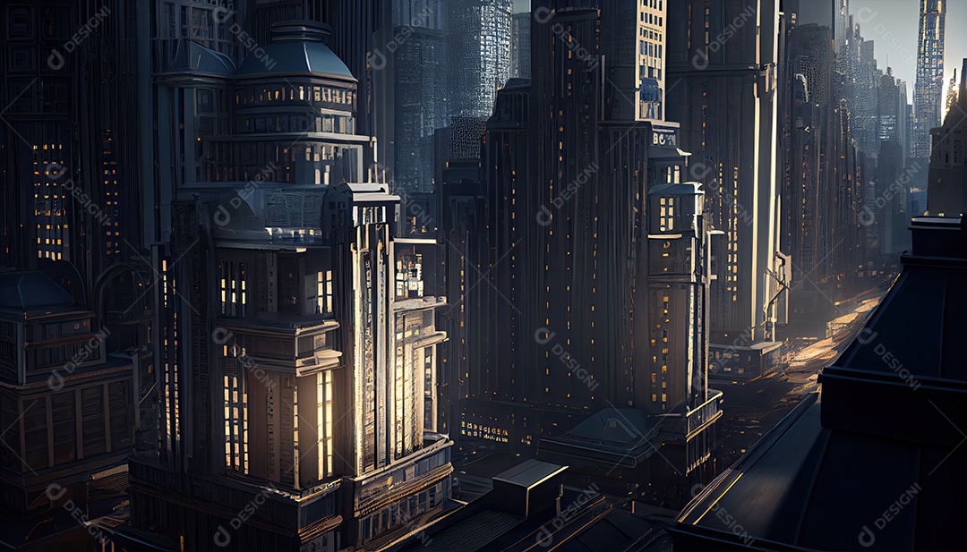 Cidade moderna à noite.