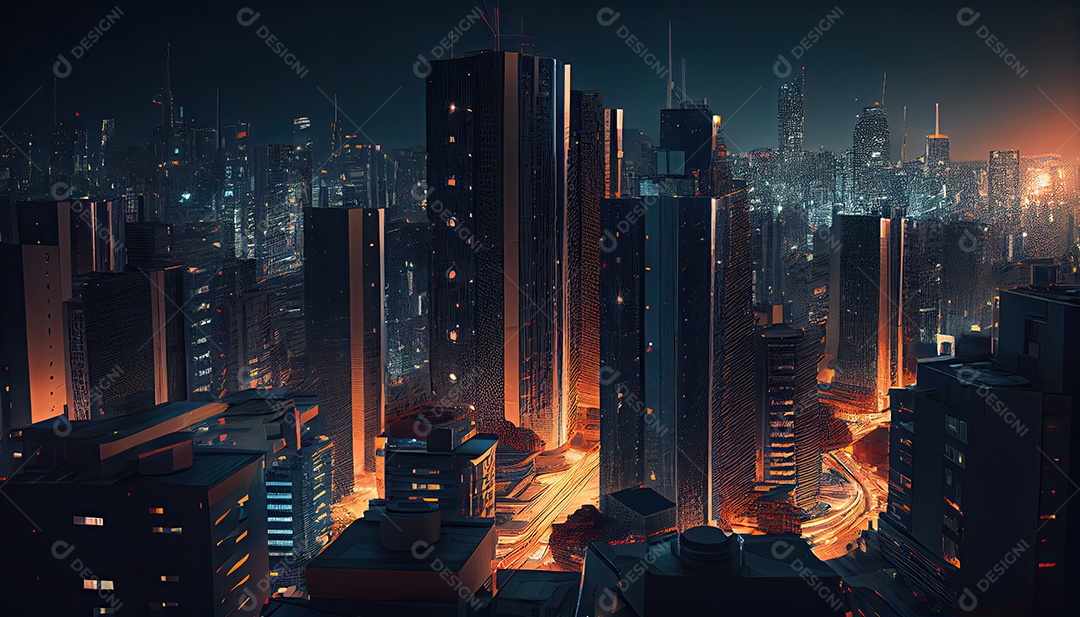 Cidade moderna à noite.