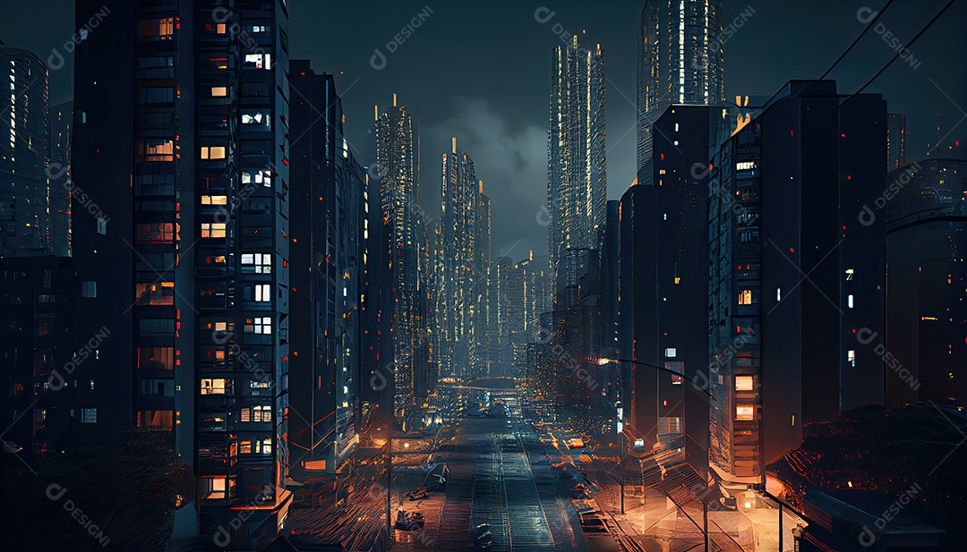 Cidade moderna à noite.