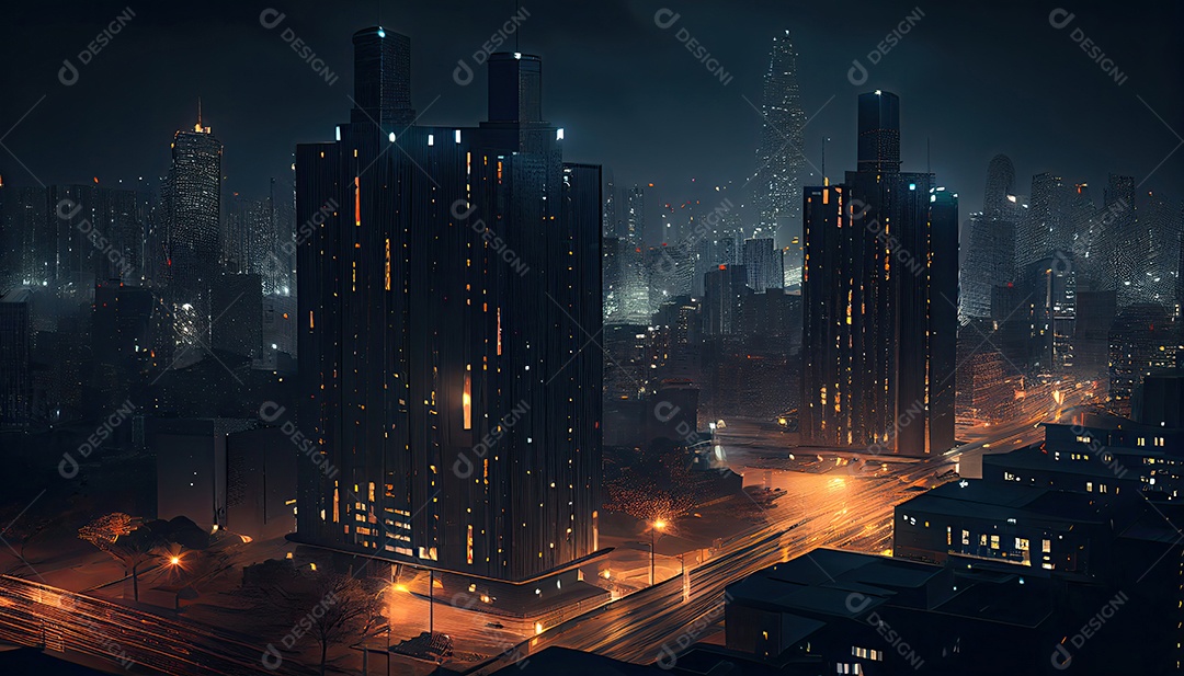 Cidade moderna à noite.