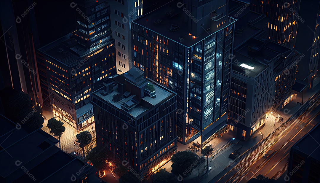 Cidade moderna à noite.