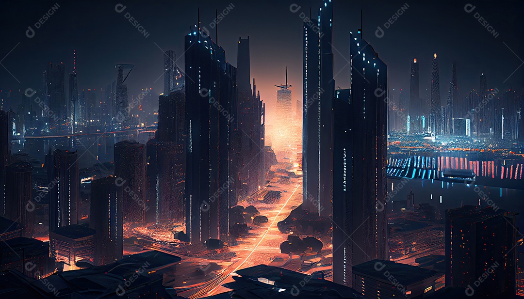 Cidade moderna à noite.