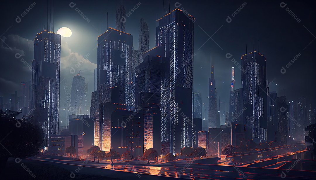 Cidade moderna à noite.