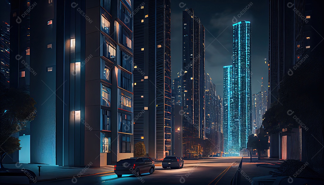 Cidade moderna à noite.