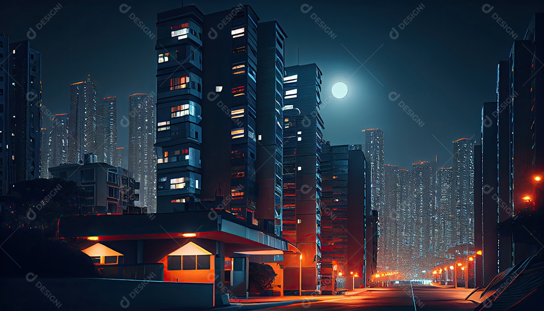 Cidade moderna à noite.
