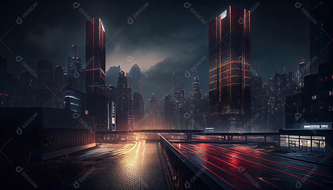 Cidade moderna à noite.