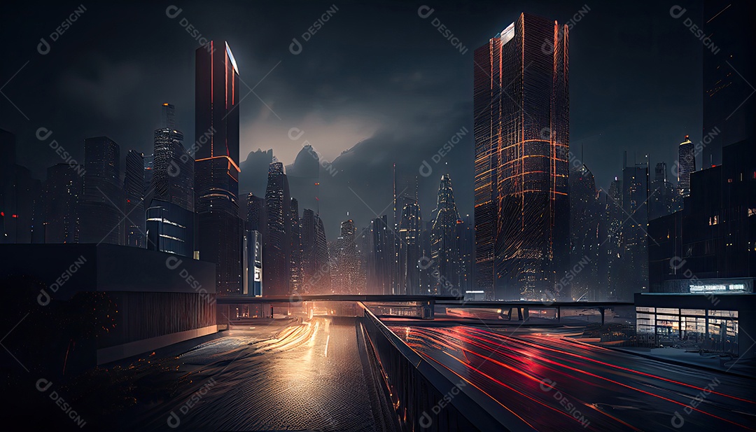 Cidade moderna à noite.