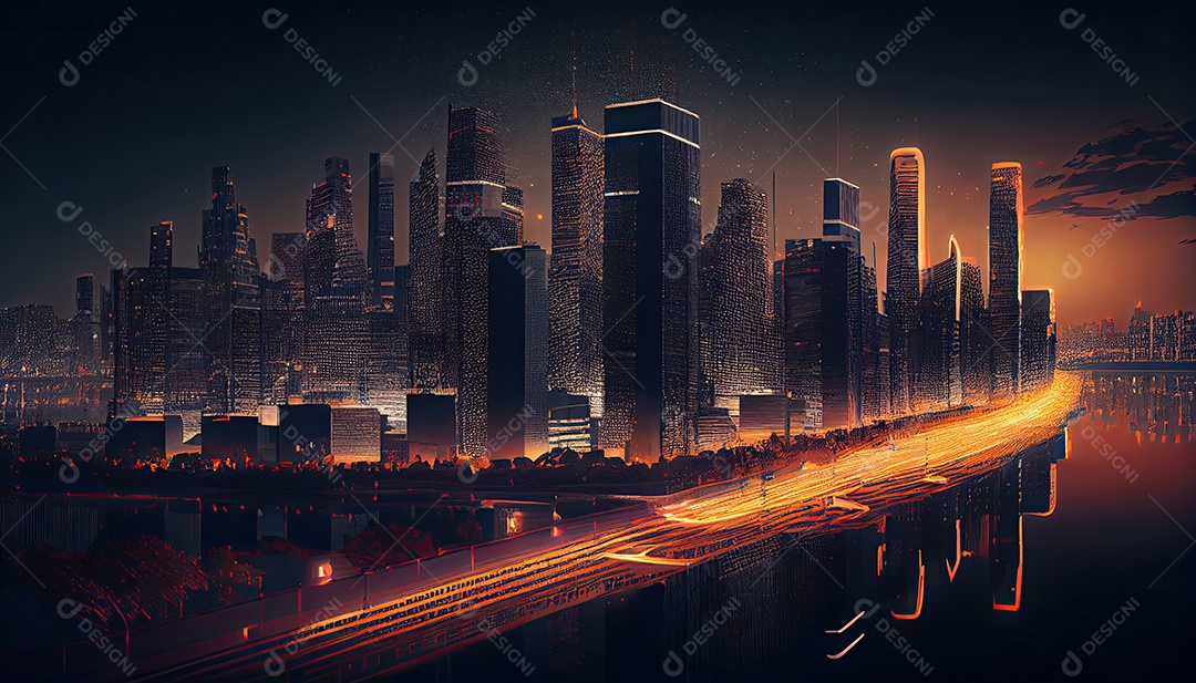 Cidade moderna à noite.