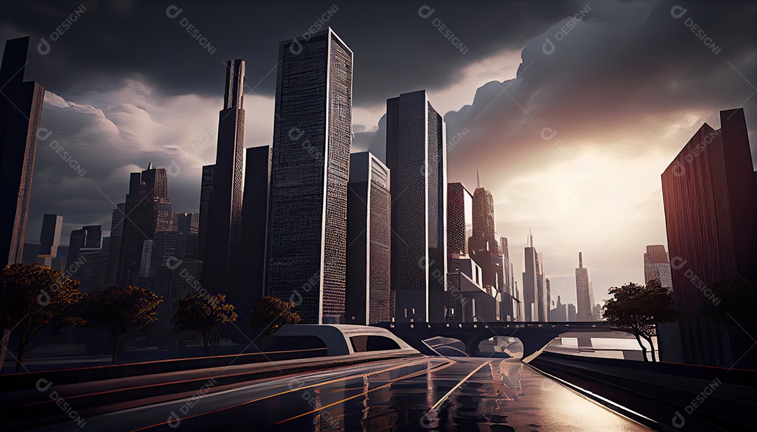 Cidade moderna à noite.