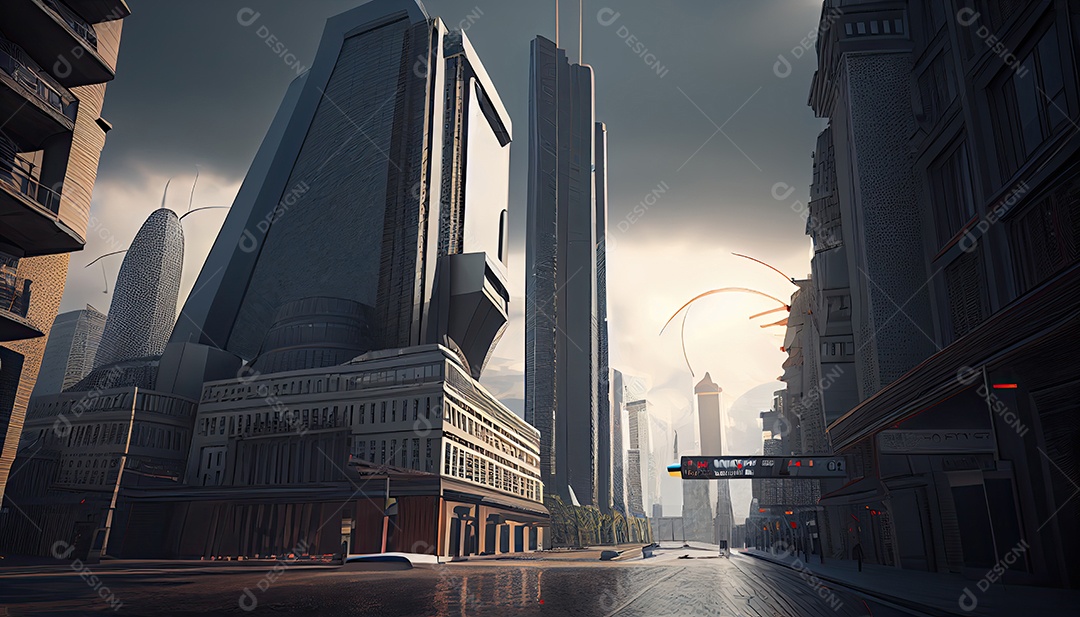 Cidade moderna à noite.