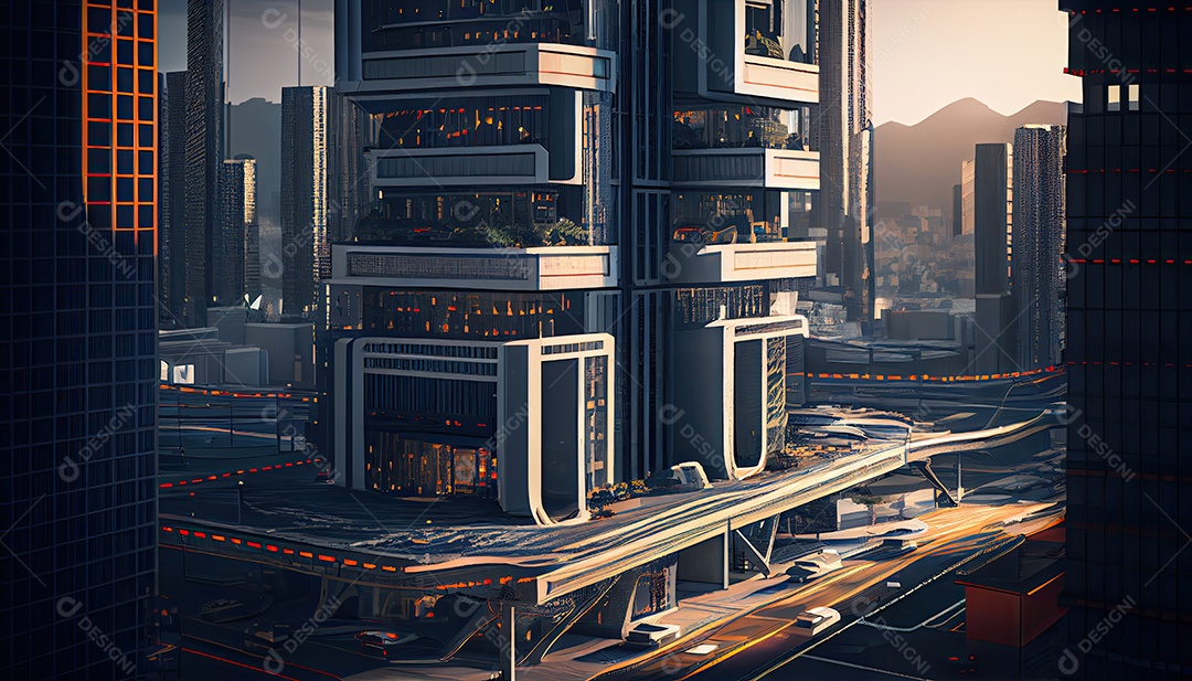 Cidade moderna à noite.