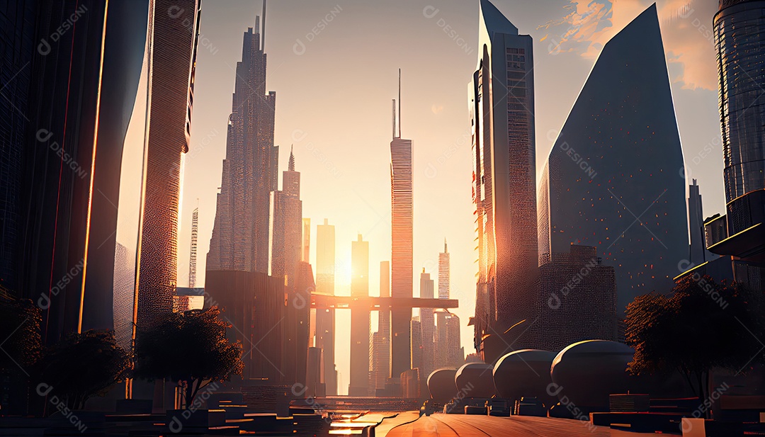 Cidade moderna à noite.