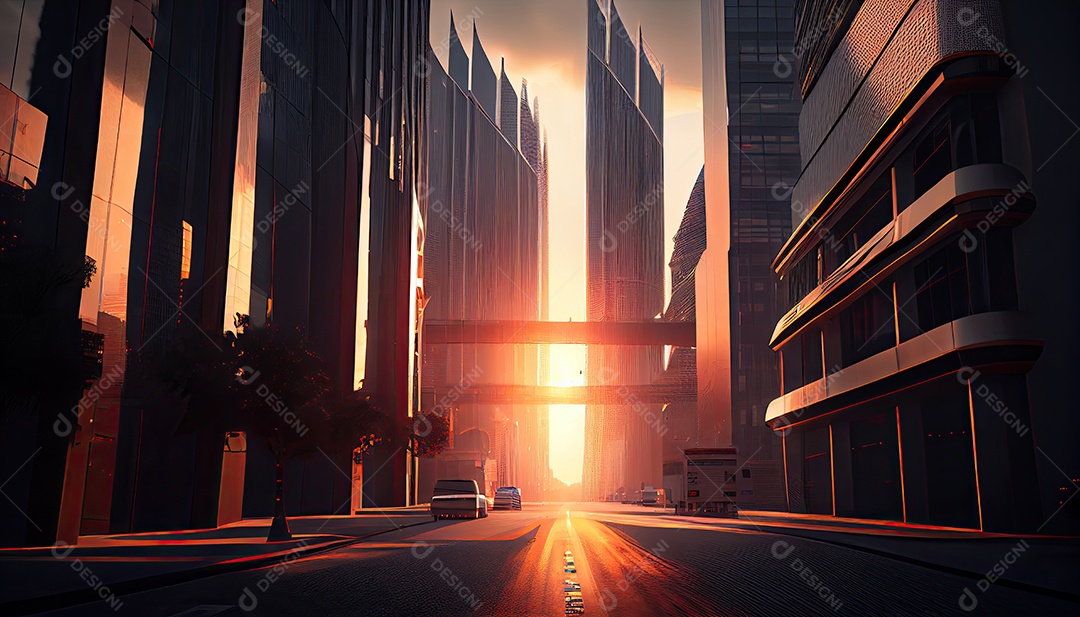 Cidade moderna à noite.