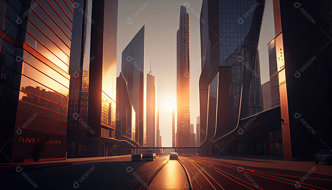 Cidade moderna à noite.